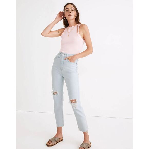Madewell Denim - MADEWELL The Momjean in Harman Wash: Raw-Hem Edition Size 24 EUC $92 MSRP